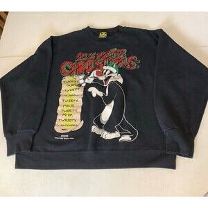 Vtg Freeze 1994 Warner Bros Looney Tunes Sylvester Christmas Sweater Sz XL Black